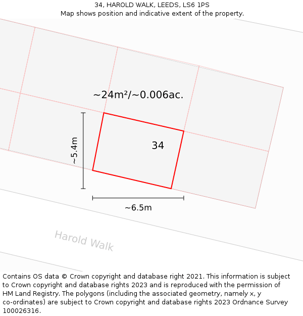 34, HAROLD WALK, LEEDS, LS6 1PS: Plot and title map