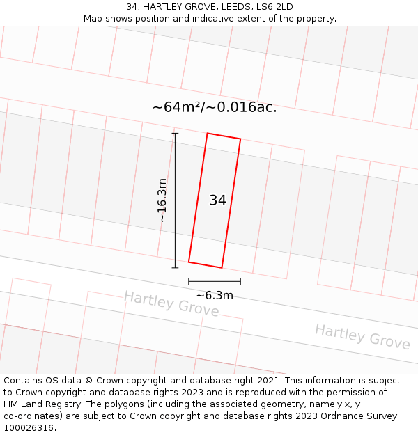 34, HARTLEY GROVE, LEEDS, LS6 2LD: Plot and title map