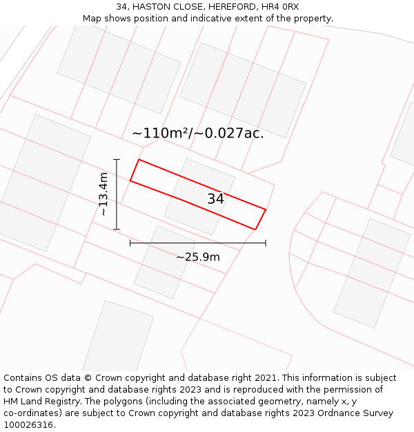 34, HASTON CLOSE, HEREFORD, HR4 0RX: Plot and title map