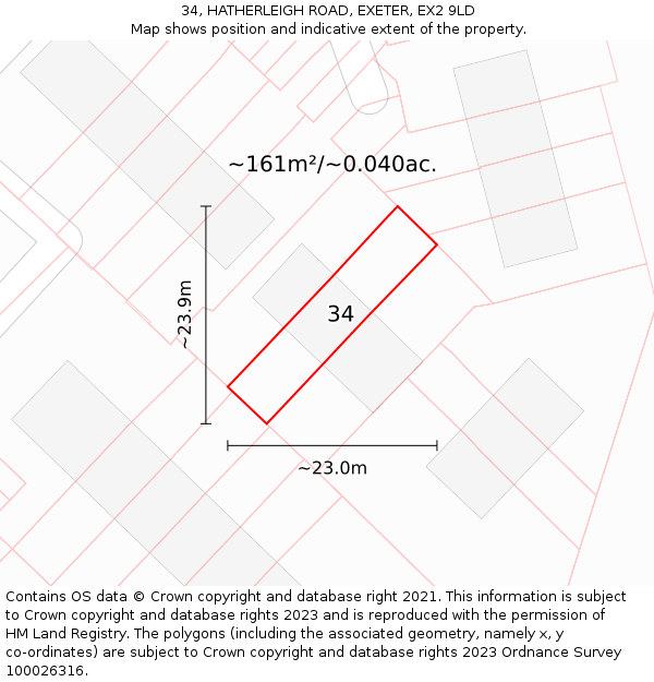 34, HATHERLEIGH ROAD, EXETER, EX2 9LD: Plot and title map