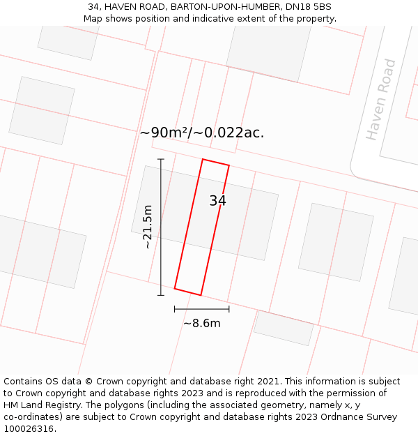 34, HAVEN ROAD, BARTON-UPON-HUMBER, DN18 5BS: Plot and title map