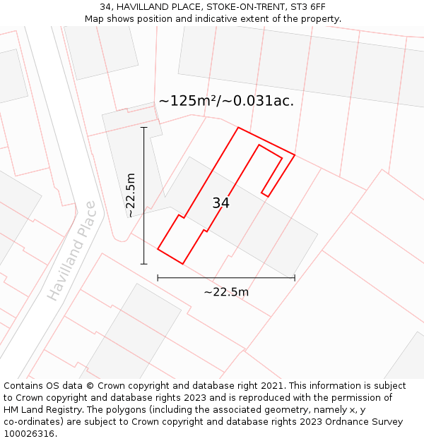 34, HAVILLAND PLACE, STOKE-ON-TRENT, ST3 6FF: Plot and title map