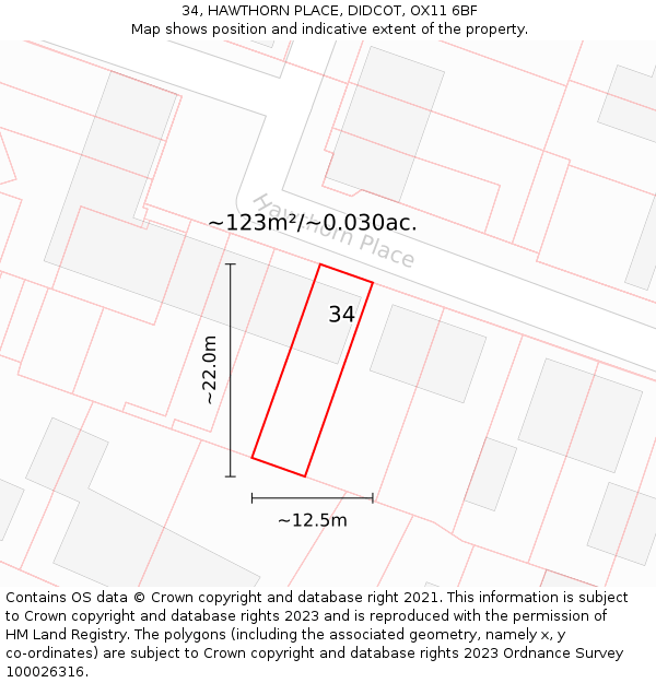 34, HAWTHORN PLACE, DIDCOT, OX11 6BF: Plot and title map