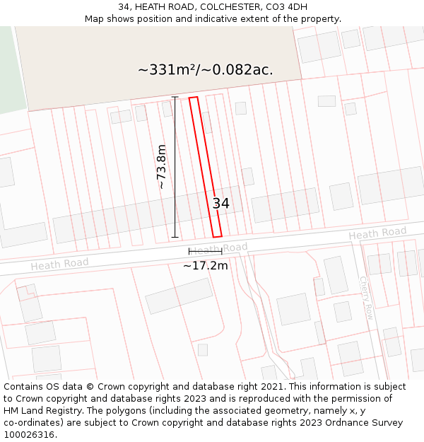 34, HEATH ROAD, COLCHESTER, CO3 4DH: Plot and title map