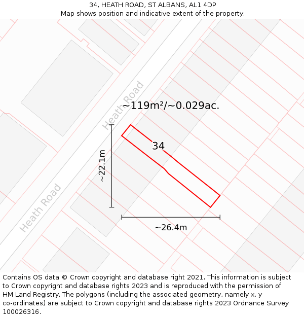 34, HEATH ROAD, ST ALBANS, AL1 4DP: Plot and title map