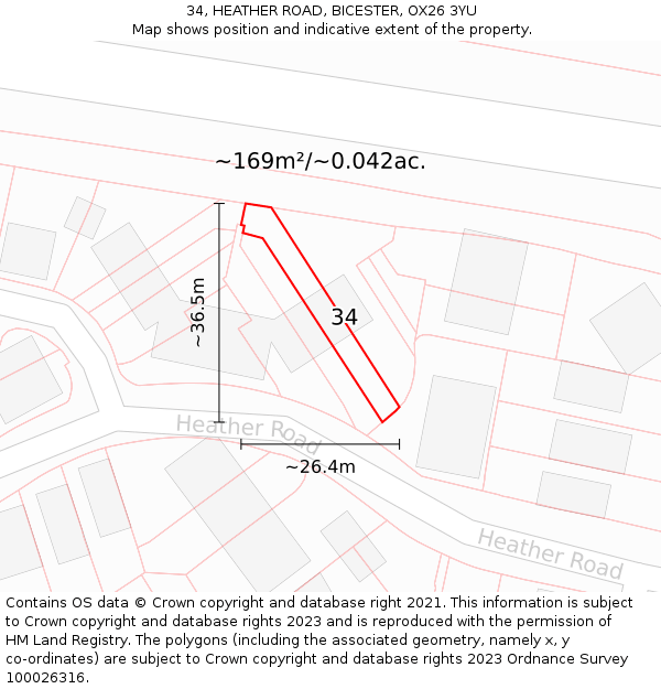 34, HEATHER ROAD, BICESTER, OX26 3YU: Plot and title map