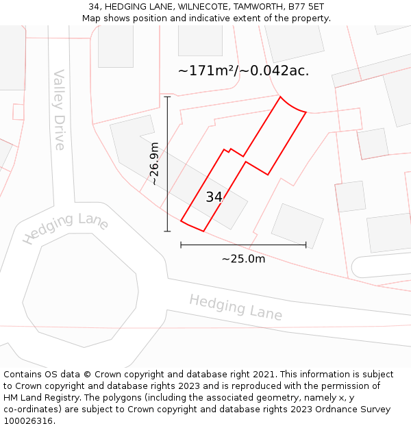 34, HEDGING LANE, WILNECOTE, TAMWORTH, B77 5ET: Plot and title map