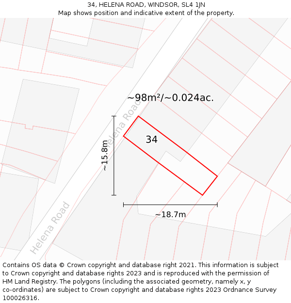 34, HELENA ROAD, WINDSOR, SL4 1JN: Plot and title map