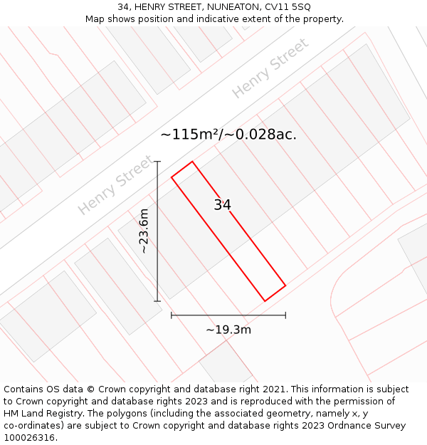 34, HENRY STREET, NUNEATON, CV11 5SQ: Plot and title map