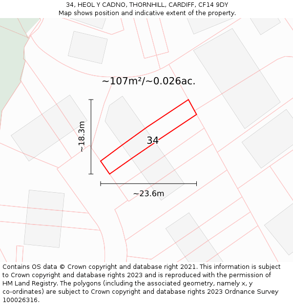 34, HEOL Y CADNO, THORNHILL, CARDIFF, CF14 9DY: Plot and title map