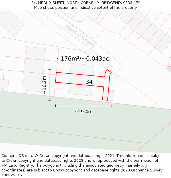 34, HEOL Y SHEET, NORTH CORNELLY, BRIDGEND, CF33 4EY: Plot and title map
