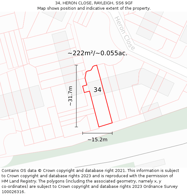 34, HERON CLOSE, RAYLEIGH, SS6 9GF: Plot and title map