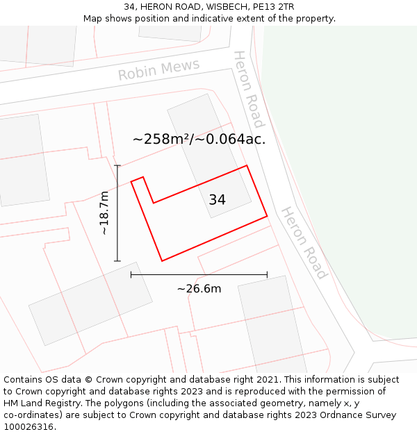 34, HERON ROAD, WISBECH, PE13 2TR: Plot and title map
