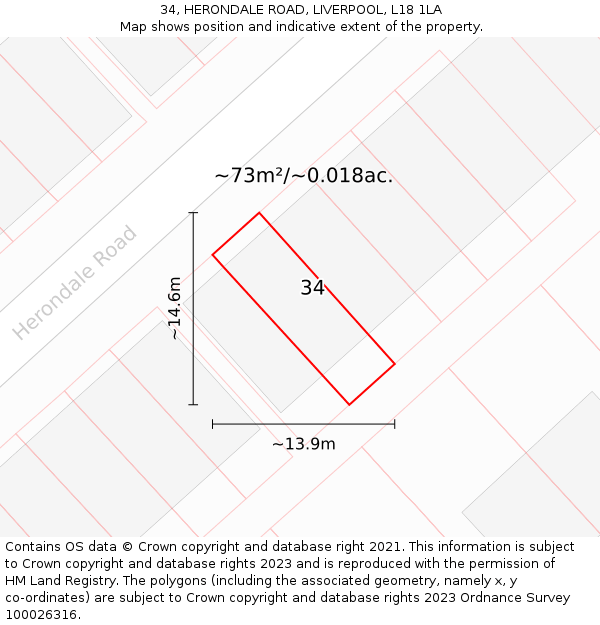 34, HERONDALE ROAD, LIVERPOOL, L18 1LA: Plot and title map