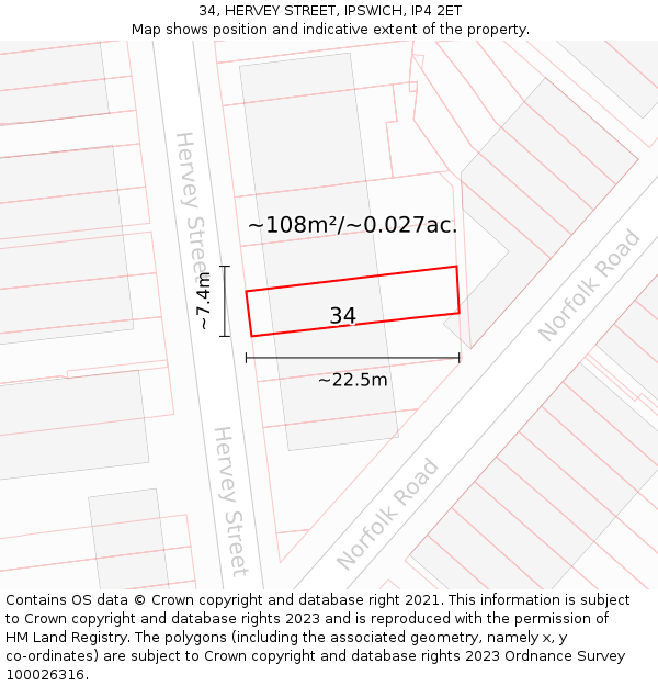 34, HERVEY STREET, IPSWICH, IP4 2ET: Plot and title map