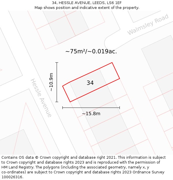 34, HESSLE AVENUE, LEEDS, LS6 1EF: Plot and title map