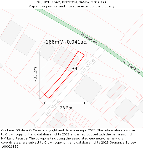 34, HIGH ROAD, BEESTON, SANDY, SG19 1PA: Plot and title map