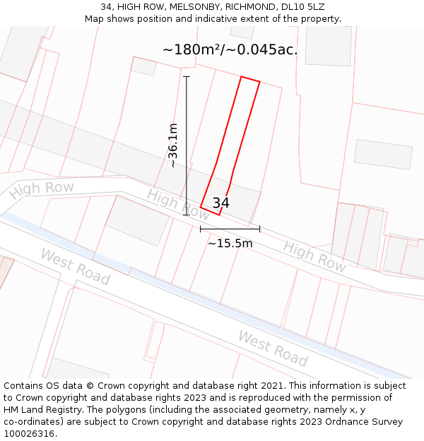 34, HIGH ROW, MELSONBY, RICHMOND, DL10 5LZ: Plot and title map