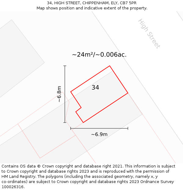 34, HIGH STREET, CHIPPENHAM, ELY, CB7 5PR: Plot and title map