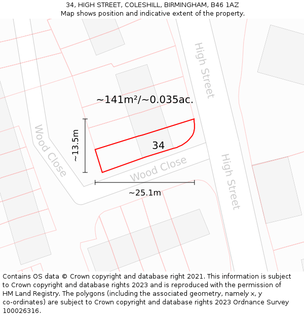 34, HIGH STREET, COLESHILL, BIRMINGHAM, B46 1AZ: Plot and title map