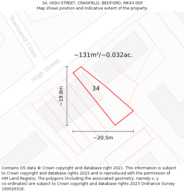 34, HIGH STREET, CRANFIELD, BEDFORD, MK43 0DF: Plot and title map