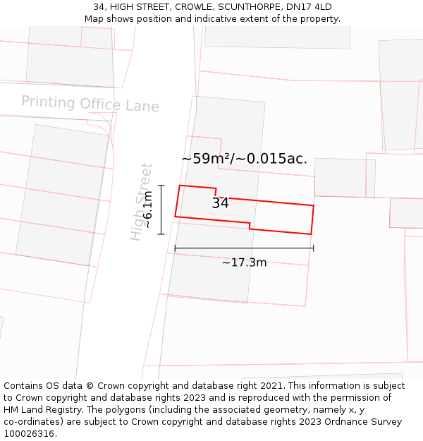 34, HIGH STREET, CROWLE, SCUNTHORPE, DN17 4LD: Plot and title map