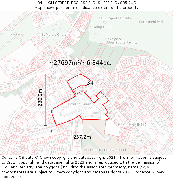 34, HIGH STREET, ECCLESFIELD, SHEFFIELD, S35 9UD: Plot and title map