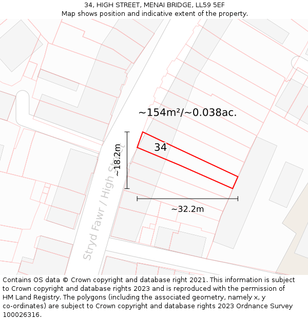 34, HIGH STREET, MENAI BRIDGE, LL59 5EF: Plot and title map
