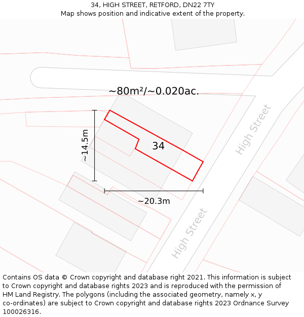 34, HIGH STREET, RETFORD, DN22 7TY: Plot and title map