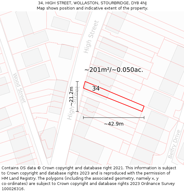 34, HIGH STREET, WOLLASTON, STOURBRIDGE, DY8 4NJ: Plot and title map