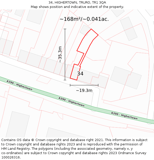 34, HIGHERTOWN, TRURO, TR1 3QA: Plot and title map