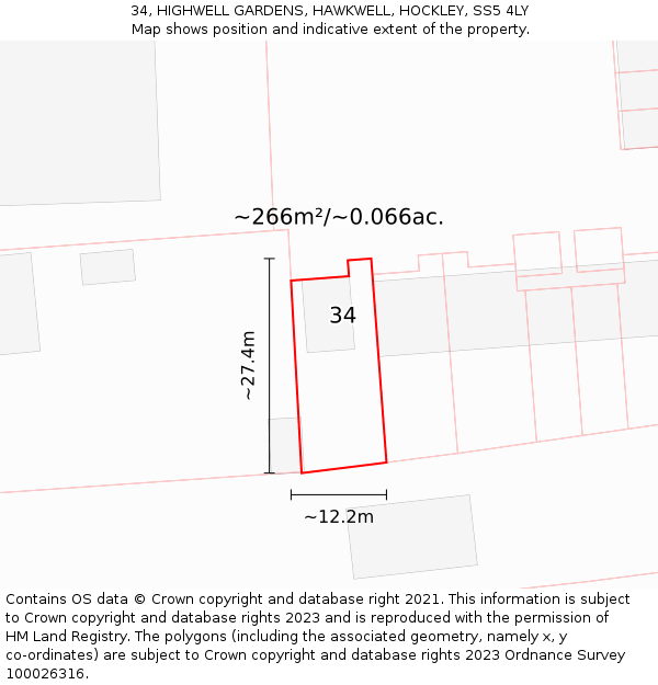 34, HIGHWELL GARDENS, HAWKWELL, HOCKLEY, SS5 4LY: Plot and title map