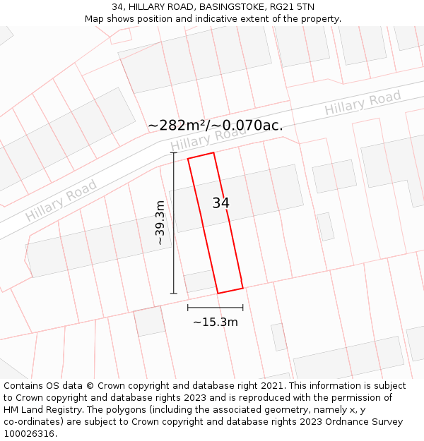34, HILLARY ROAD, BASINGSTOKE, RG21 5TN: Plot and title map