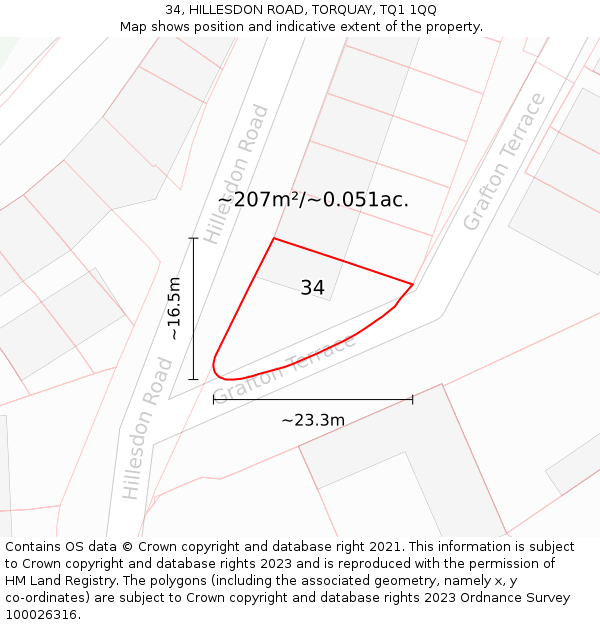 34, HILLESDON ROAD, TORQUAY, TQ1 1QQ: Plot and title map