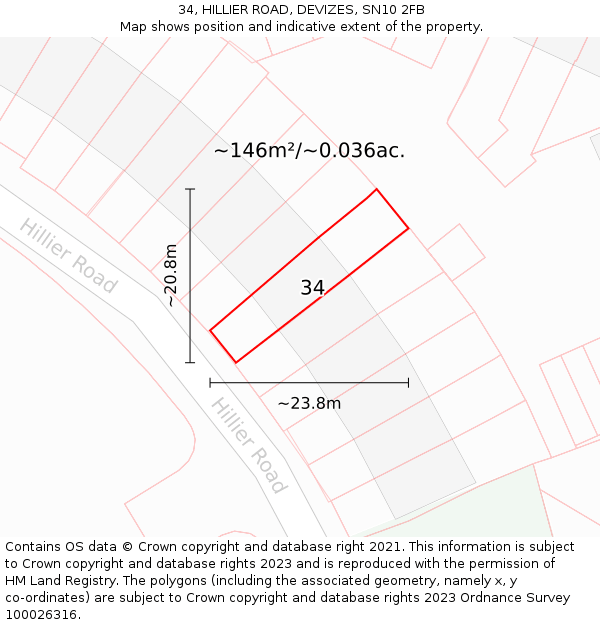 34, HILLIER ROAD, DEVIZES, SN10 2FB: Plot and title map