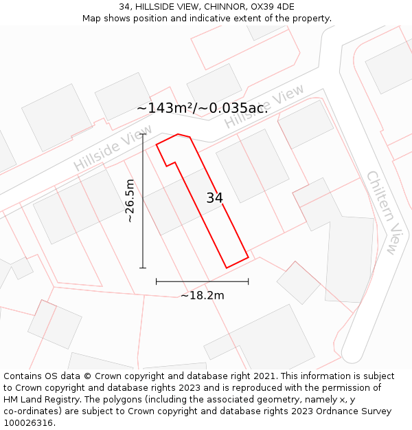 34, HILLSIDE VIEW, CHINNOR, OX39 4DE: Plot and title map