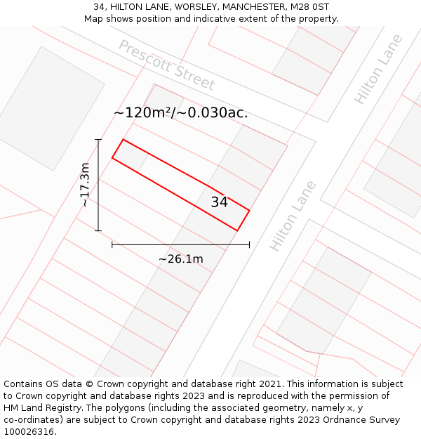 34, HILTON LANE, WORSLEY, MANCHESTER, M28 0ST: Plot and title map