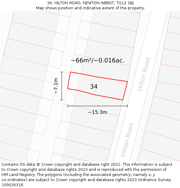 34, HILTON ROAD, NEWTON ABBOT, TQ12 1BJ: Plot and title map