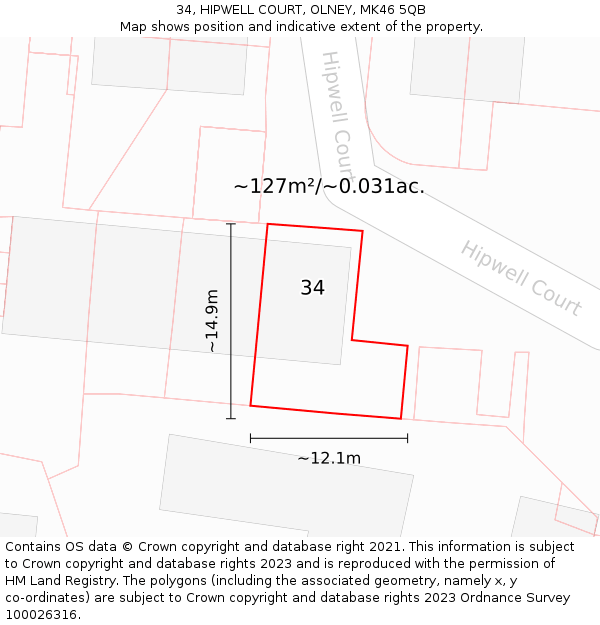 34, HIPWELL COURT, OLNEY, MK46 5QB: Plot and title map