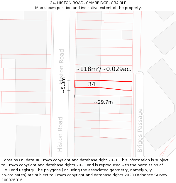34, HISTON ROAD, CAMBRIDGE, CB4 3LE: Plot and title map