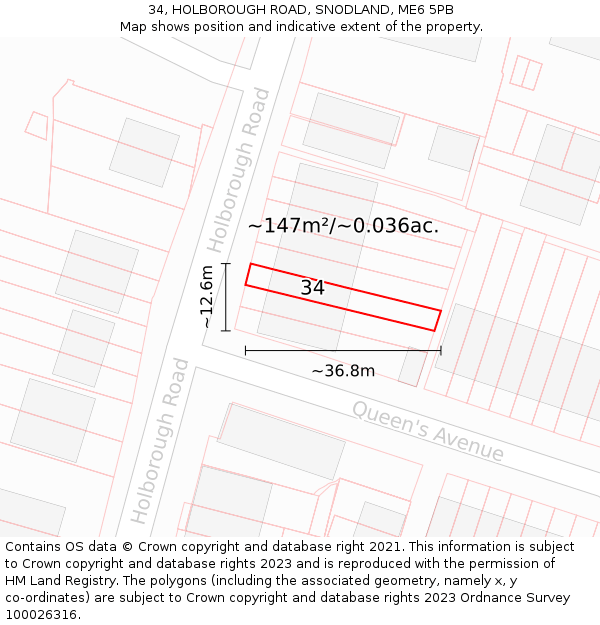 34, HOLBOROUGH ROAD, SNODLAND, ME6 5PB: Plot and title map