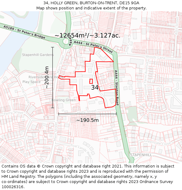 34, HOLLY GREEN, BURTON-ON-TRENT, DE15 9GA: Plot and title map
