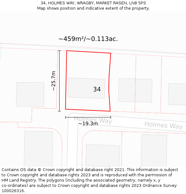 34, HOLMES WAY, WRAGBY, MARKET RASEN, LN8 5PS: Plot and title map