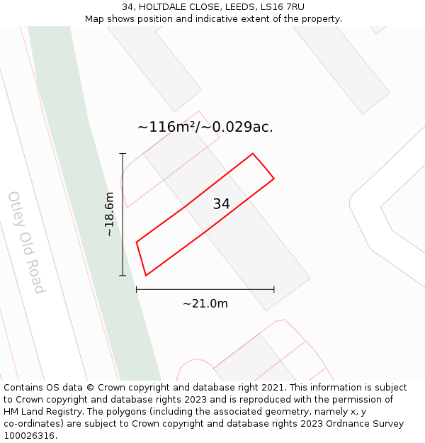 34, HOLTDALE CLOSE, LEEDS, LS16 7RU: Plot and title map