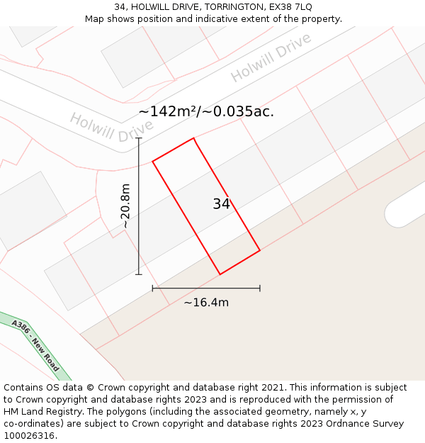 34, HOLWILL DRIVE, TORRINGTON, EX38 7LQ: Plot and title map