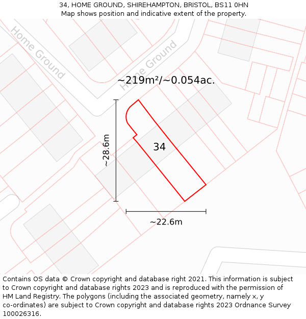 34, HOME GROUND, SHIREHAMPTON, BRISTOL, BS11 0HN: Plot and title map