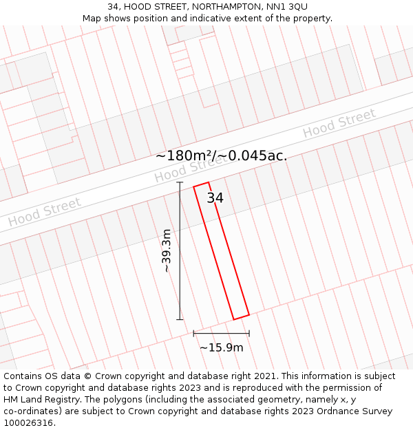 34, HOOD STREET, NORTHAMPTON, NN1 3QU: Plot and title map