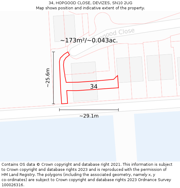 34, HOPGOOD CLOSE, DEVIZES, SN10 2UG: Plot and title map