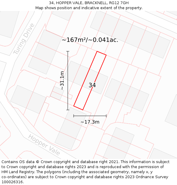 34, HOPPER VALE, BRACKNELL, RG12 7GH: Plot and title map