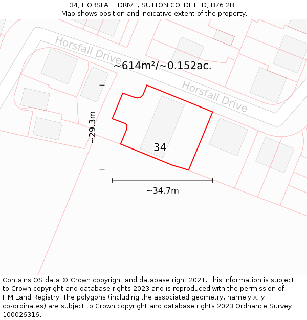34, HORSFALL DRIVE, SUTTON COLDFIELD, B76 2BT: Plot and title map